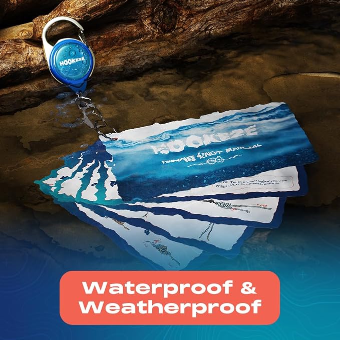 HOOK-EZE Fishing Knot Tying Cards, Waterproof Pocket Guide to 12 Essential Knots with Zinger Retractor, Fishing Gifts Gear Accessories for Men & Cool Gadgets Stuff Suppliers Tool for Beginner