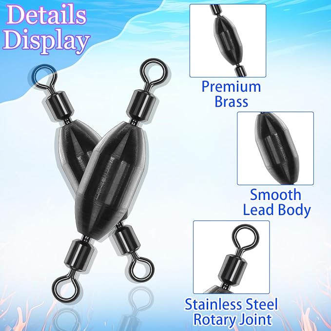 20Pcs Fishing Weights Swivel Brass Sinkers Fishing Weights Saltwater Freshwater Bullet Sinkers Fishing Weight with Swivel Rolling