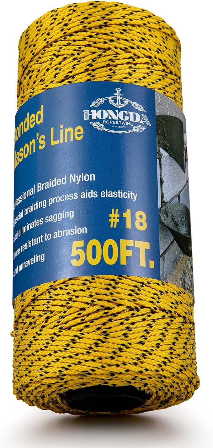 HONGDA Professional Masonry String Lines, 500 Feet #18 Bonded Braided Nylon Mason Line, Durable and Versatile String for Masonry, Construction, Gardening, and DIY Projects, Yellow with Black Spots