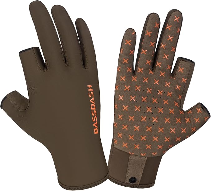 BASSDASH Unisex Fingerless Camo Hunting Gloves for Men's Women's Early Season Warm Weather UPF 50+ Lightweight Fishing Photography HG03