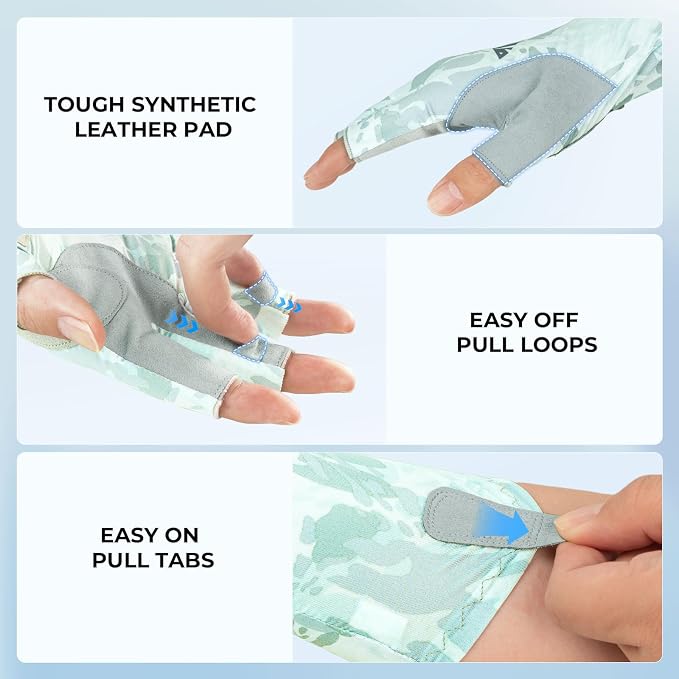 KastKing Agies Fishing Gloves Men, UPF 50+ Sun Gloves UV Protection, Cooling Quick-Dry 3/4 Fingerless Gloves with Extended Cuff, Microfiber Palm & Pull Tabs, for Fishing, Kayaking, Hiking, Hunting