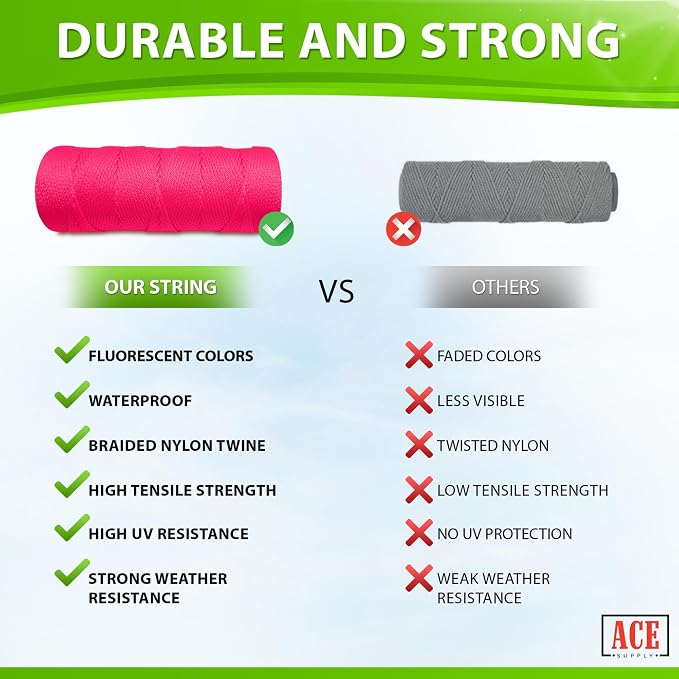 Pink Mason Line String Line - 84 Roll Pack - #18 Braided Nylon String - 500 Ft Length Per Roll - Nylon Twine for Gardening Or Masonry Tools - Perfect Construction String for A String Level