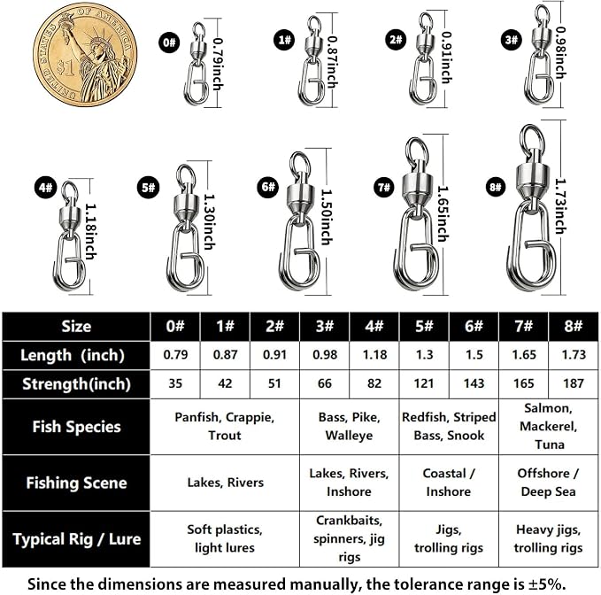 FishTrip Fishing Ball Bearing Swivel with Oval Split Rings, 25/50 Pack High Strength Stainless Steel Fishing Swivels & Snaps Quick Change Snap Swivels Fishing Tackle Split Rings Saltwater Freshwater