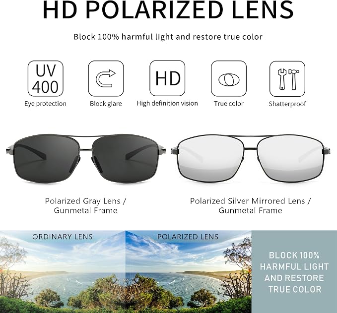 SUNGAIT Ultra Lightweight Rectangular Polarized Sunglasses Men UV400 Protection