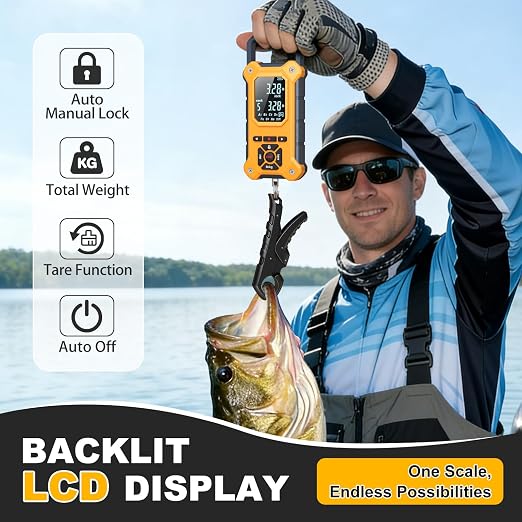 SNAIL TRAIL 8 Storage Bins 50 lbs Digital Fish Weighing Scale & 4.6'' Lip Gripper, Bass Fishing Tournament Culling, Hand Held Travel Items, Electronic Hanging Weight Machine for Luggage, Suitcase, Bag