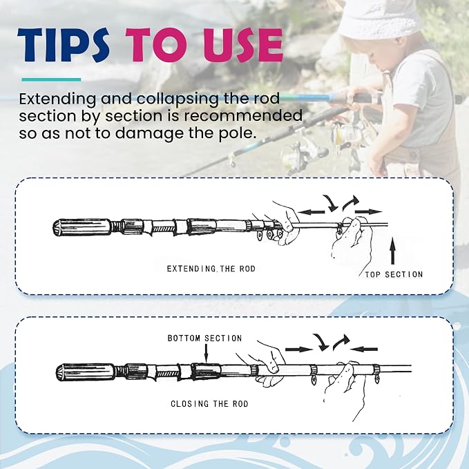 Kids Fishing Pole, Portable Telescopic Kids Fishing Poles for Boys Girls Youth, Fishing Rod and Reel Combo