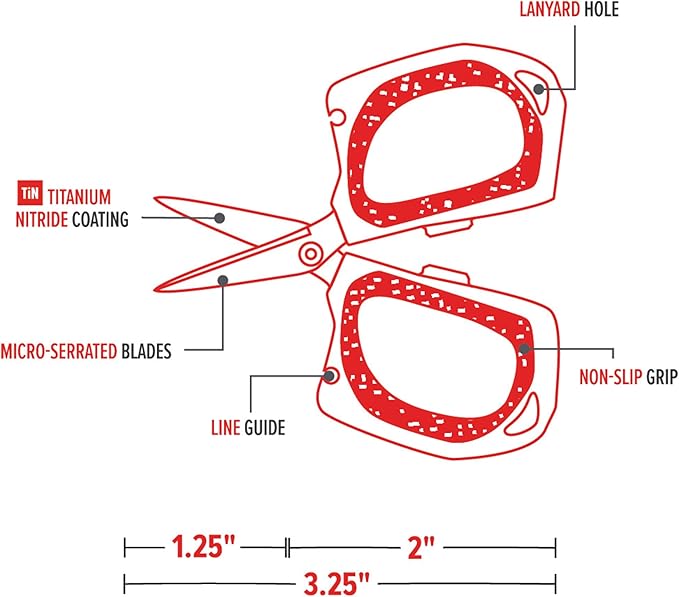 Bubba Micro Fishing Shears with Lanyard, Titanium-Nitride Coated Blades, Cuts through Monofilament, Fluorocarbon, and Braided Line, For Fishing