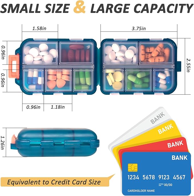 2 Pcs Travel Pill Organizer with Labels, Portable Travel Medicine Daily Pill Container Organizer 7 Day Pill Case Storage Vitamin Fish Oil (Blue & Gray, 320 Medicine Lables)