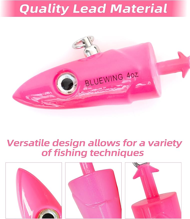 BLUEWING Jig Heads Saltwater 2oz,3oz,4oz,5oz,6oz,7oz Swimming Jigheads 1pc with High Carbon Steel Swing Hook and 6in/9in Replacement Tail Big Game Fishing Lures