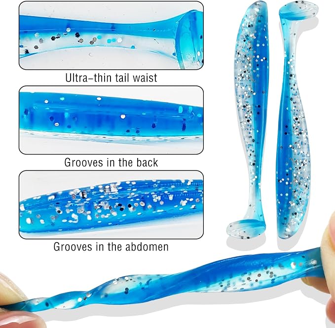 Soft Fishing Lures Kit Paddle Tail Swimbaits Plastic Worms Set Mixed Color Minnow Jerkbait Bass Lure Baitsfor Trout,Walleye,Crappie
