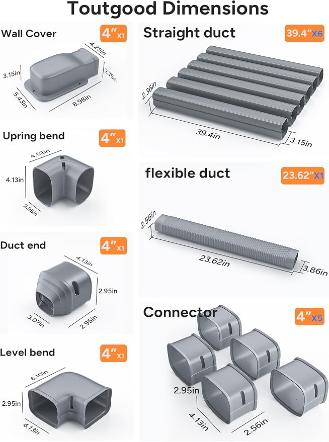 4'' 23Ft Mini Split Line Set Cover Kit for Minisplit Ductless Linset Air Conditioners and Heat Pumps, Central AC Decorative Upgraded UV-Proof Strong & Durability PVC Pipe, Gray