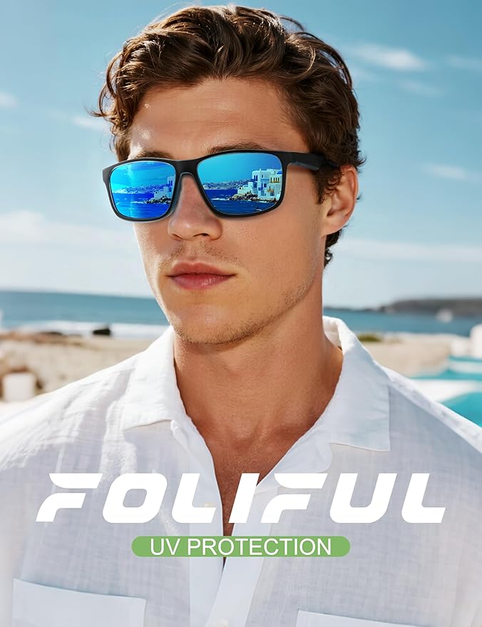 Square Polarized Sunglasses for Men and Women, Mens Sunglasses UV Protection with Lightweight Frame Sun Glasses
