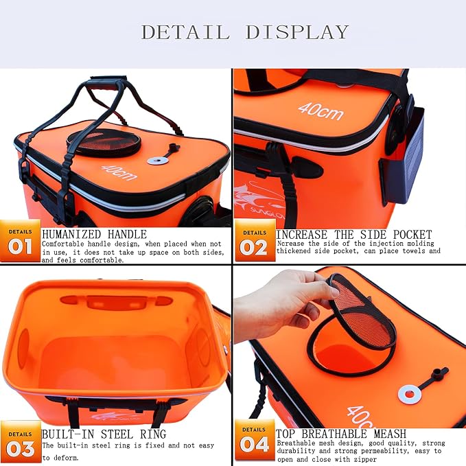 Grneric Fishing Bucket, 6Gallon/8Gallon/10Gallon Foldable Fish Bucket,Live Fish Container Multi-Functional Live Fish Bait Bucket,Outdoor Camping EVA Fishing Bag and Fish Protection Bucket