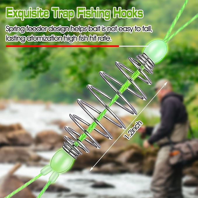 Teenyyou 9 Pack Carp Fishing Baits Hooks with Fishing Spring Carp Feeder Lure Trap Hook 6#-14# Full Size Bait Tackle