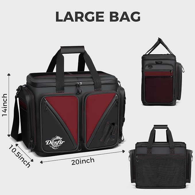 Handor Waterproof Fishing Tackle Bag, Large Saltwater Resistant Storage, 1000D PVC Material, Holds 3600 3700 Trays (Black and Red, Medium Bag)