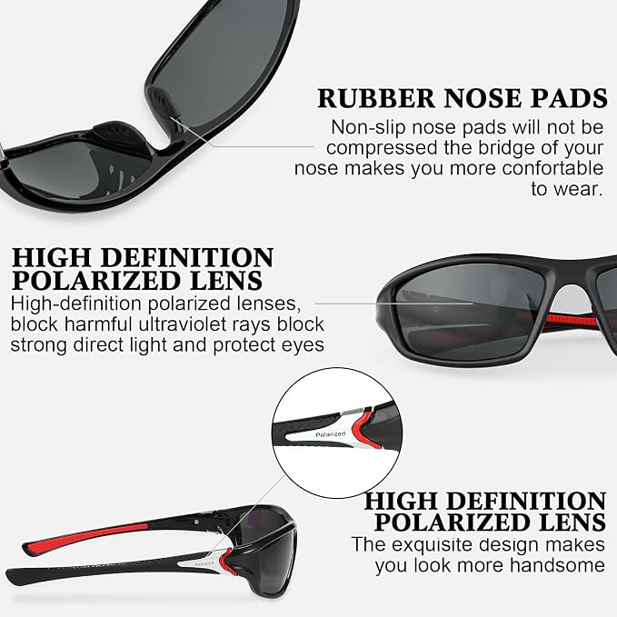 TOODOO 4 Pairs Men Polarized Sunglasses with UV Protection Driving Glasses Sports for Sport Outdoor Activities