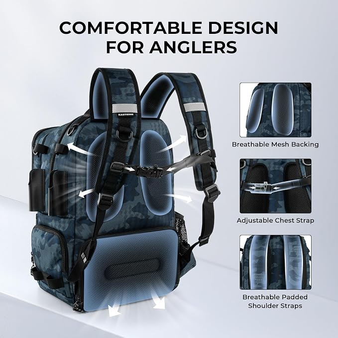 KastKing BaitSpace Fishing Tackle Backpack with Removable Bait Binder,2 Rod Holders Storage Fishing Gear and Equipment