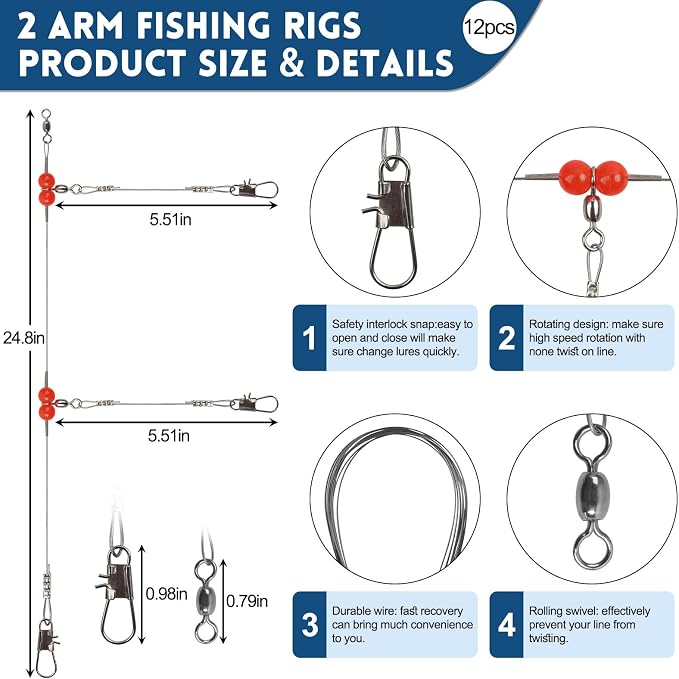 Surf Fishing Tackle Kit Surf Fishing Rigs Double Hook Bottom Rigs Hi-Lo Rig Fishing Leader Rig Pier Fishing Catfishing Bottom Fishing Beach Ocean Saltwater Fishing Rigs