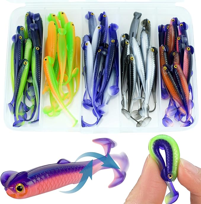 Paddle Tail Swimbaits,Soft Plastic Fishing Lures Swim Baits for Bass Fishing,30/50pcs with Box,Soft Plastic Swimbaits for Bass Trout Crappie Lures Kit for Saltwater Freshwater