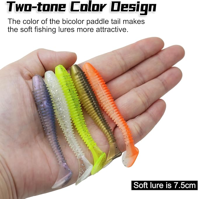 Soft Fishing Lures, 6.5cm/8cm Paddle Tail Swimbaits Soft Plastic Lures Kit for Bass Trout Walleye Crappie 30pcs/40pcs…