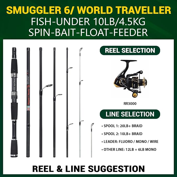 Rigged and Ready Smuggler Series™ Travel Fishing Rods. Super Compact, 1 Spinning Rod and Reel Combo, 4 Spin, 1 Casting Rod + Cases. 2, 3 or 4 Tips. Spin and General Freshwater - Saltwater Fishing