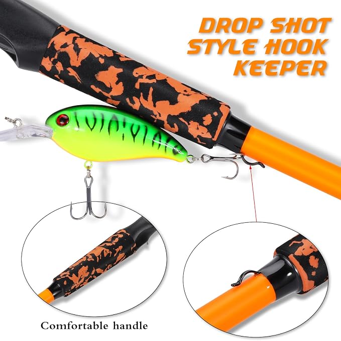 Sougayilang IM7 Graphite Fishing Rod – 2-Piece Casting & Spinning, Medium/Medium Heavy Power, Stainless Steel Guides with Zirconium Rings, EVA Handle & Hook Keeper for Bass, Trout, Walleye, Catfish