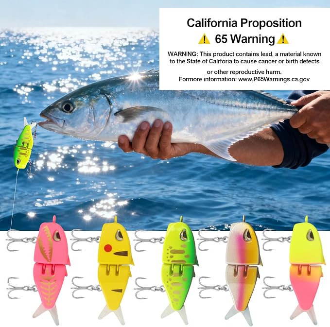 Popper Top Water Fishing Lure: Whopper Fishing Lures with Floating Rotating Tail Barb Treble Hooks Saltwater Freshwater for Bass