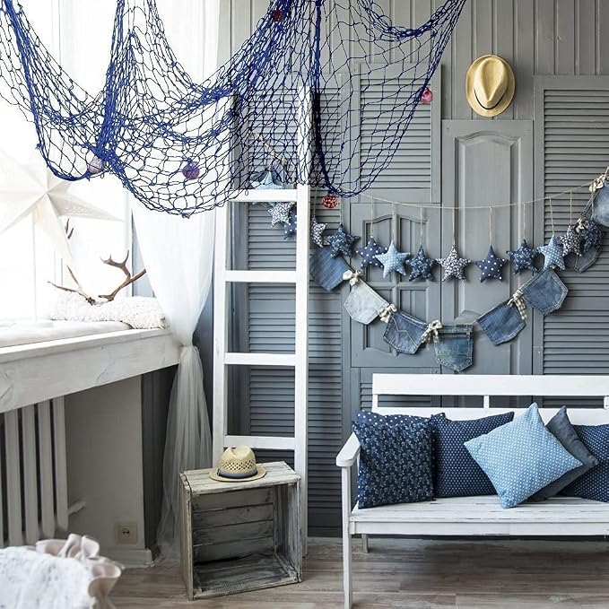79 x 59 inch Nature Fish Net Wall Decoration with Shells, Ocean Themed Wall Hangings Fishing Net for Beach Party,Wedding,Photographing Decoration