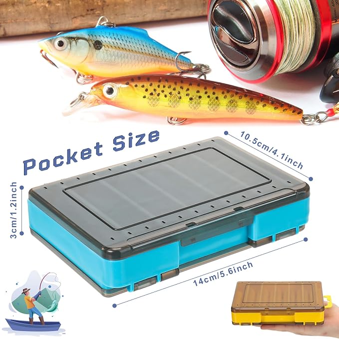 Junkin 6 Pcs Double Sided Fishing Lure Box 12 Compartments Tackle Box Organizers Plastic Waterproof Storage Case Container Visible Tackle Storage Trays for Bait Squid Jig Minnows Hooks
