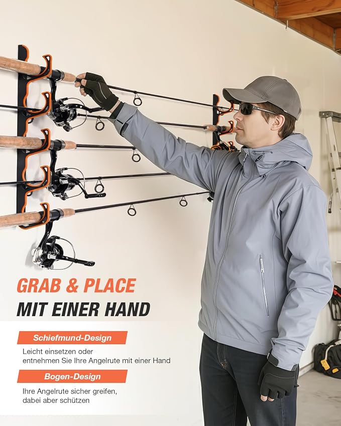 Ghosthorn Fishing Rod Holders for Garage Fishing Pole Holders Ceiling or Wall Mounted Fishing Rod Rack garage Storage Organizer Fishing Gear Equipment for Men Women (Orange, 1 Pack)