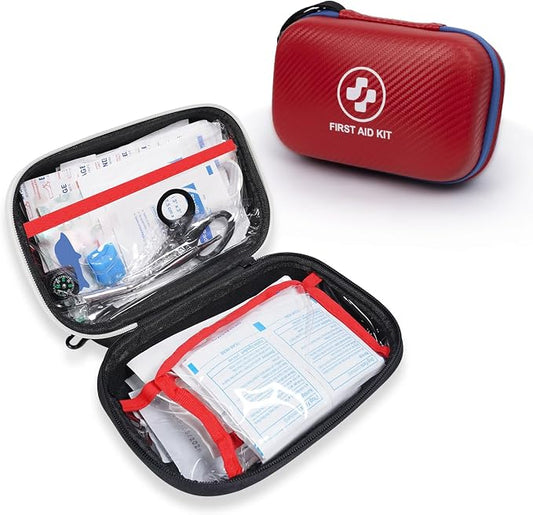315 Piece Emergency Kit – Waterproof Hard Shell EVA First Aid Kit for Home, Car, Camping, Hiking, Travel, Office & Outdoor Emergencies(Red/Blue)