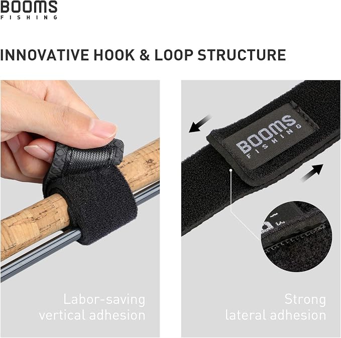 Booms Fishing RS3 Fishing Rod Wrap Pole Straps， Hook & Loop Fishing Rod Belts, Fishing Rod Ties for Casting Rods, Spinning Rods and Fly Rods