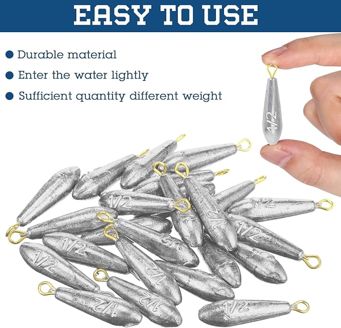 Landhoow Drop Shot Fishing Sinker Weights Kit Freshwater Catfishing Fishing Sinker Bass Casting Removable Line Saltwater Streamlined Snap Weight for Trolling Surf Tackle