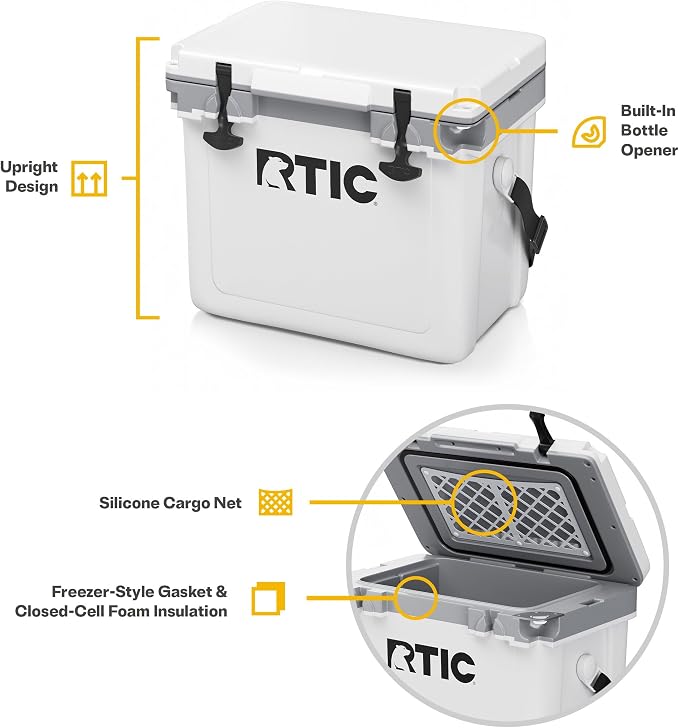 RTIC Ultra-Light Hard Cooler Insulated Portable Ice Chest Box for Drink, Beverage, Beach, Camping, Picnic, Fishing, Boat, Barbecue, 30% Lighter Than Rotomolded Coolers