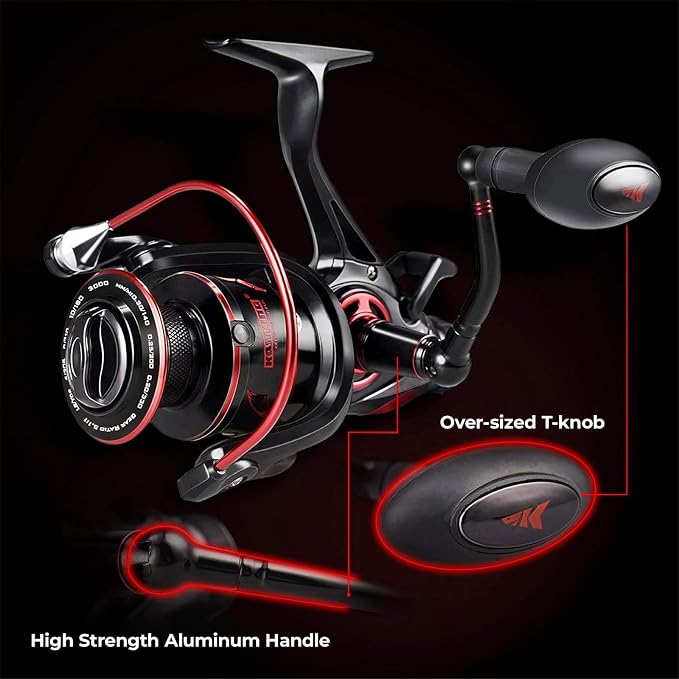 KastKing Sharky Baitfeeder III Spinning Reel 10+1 Shielded Stainless Steel BB - Carbon Fiber Drag for Live Liner Bait Fishing Action