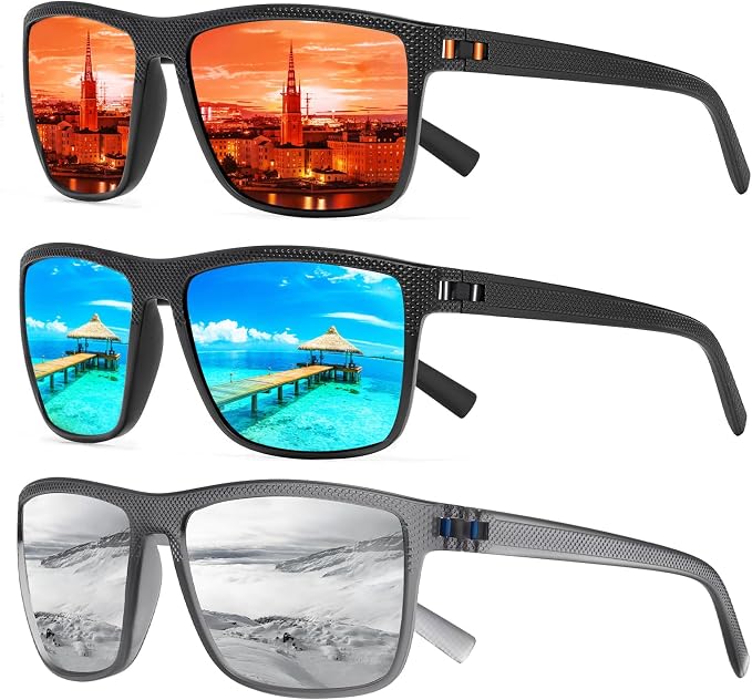 Square Polarized Sunglasses for Men and Women Lightweight Frame Sun Glasses with UV Protection