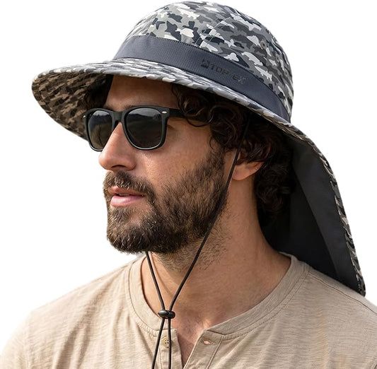 TOP-EX Cooling Sun Hat with Neck Flap – UPF 50+ Wide Brim Breathable Hat for Hiking, Fishing & Big Heads