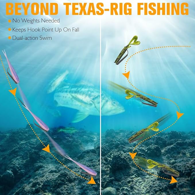Dovesun Ozark Rig Fishing Hooks, 12PCS Weedless Weighted Jig Heads for Soft Plastics, 3/0 Texas Rig Hooks for Bass Fishing, Freshwater & Saltwater, 1/8 oz 1/4 oz 3/8 oz