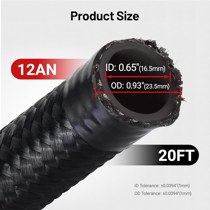 EVIL ENERGY 12AN Fuel Line Kit, 12AN Nylon Braided Fuel Line Hose Fitting Kit CPE 20FT Black