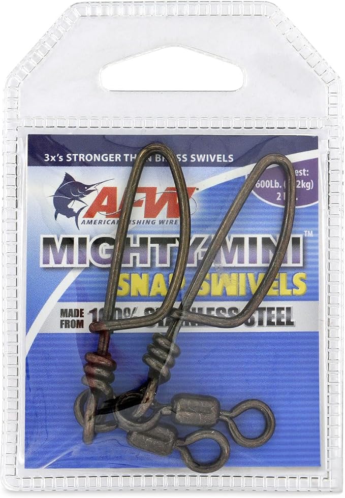 American Fishing Wire Fishing Swivels - Mighty Mini 100% Stainless Steel Snap Crane Swivels, 3X Stronger Than Brass, For Terminal Tackle Box, Up to 600lb Test - Fishing Gear for Fishing Line Leaders