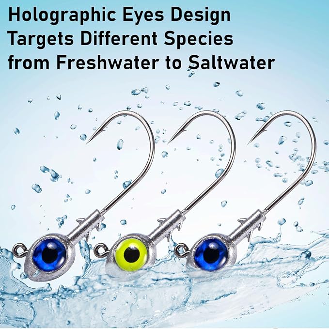 Dr.Fish 10 Pack Fishing Eyes Jigs 3D Eyes Trout Heads Bass Hook Saltwater Swimbait Jig Heads Freshwater Walleye Redfish Striper 1/2oz 3/8oz 1/4oz 3/16oz