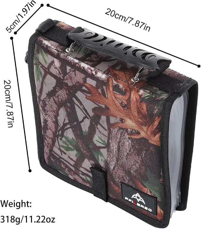 Fishing Tackle Binder Lure Biat Organized Storage Bag for Soft Worms Rigs Jigs and Lines Fishing Tackle Wallet Case with 15+5pcs Transparent Thickened Ziplock Bag (Tree Camouflage)