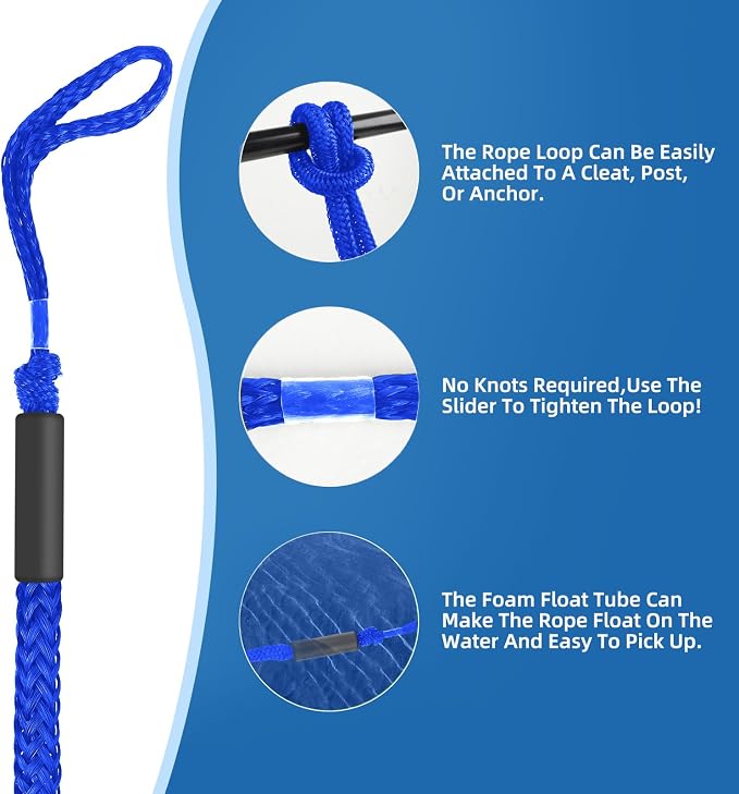 Boat Bungee Dock Lines, 2 Feet PWC & Jet Ski Dock Line, Heavy-Duty Mooring Ropes for Docking, Pack of 2