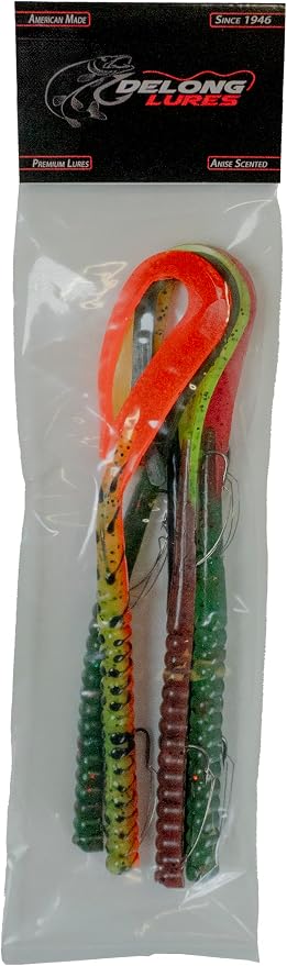 Delong Lures Fishing Lures Bass Set, 10" Pre-Rigged Weedless Swim Bait, Twister Tail Bass Fishing Lures, Extra Durable Soft Plastic Baits for Freshwater - 5 pcs Bass Baits and Lures Pack, Made in USA