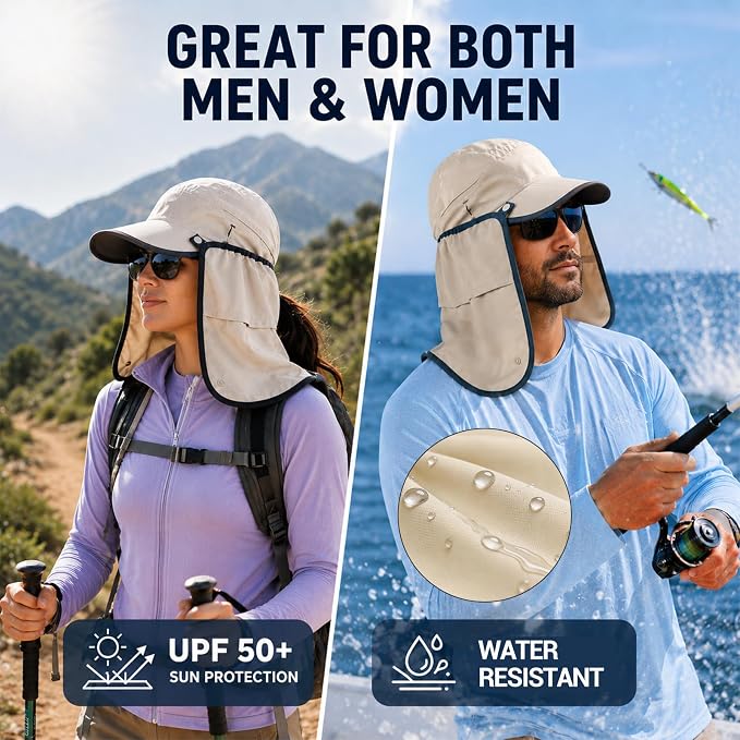 Palmyth Fishing Sun Hat with Detachable Neck Flap UPF 50+ Lightweight Hiking Hats Sunglass Lock Baseball Cap for Men Women