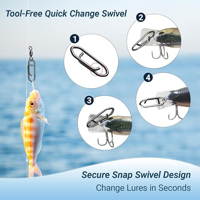 AMYSPORTS High Strength Saltwater Barrel Swivels Fishing Tackle Stainless Steel Line Connector Fishing Snaps Swivel Change Quick Fishing Clips Snap Black Nickel