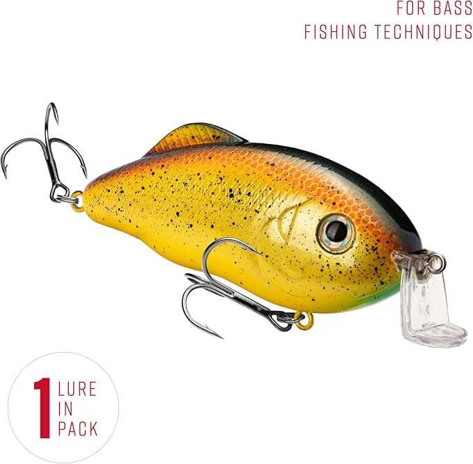 Strike King Hybrid Hunter Shallow Jr. Fishing Lure, Shallow Diving Crankbait, 90-Degree Bill, 3D Eyes, Loud Rattle, Dives 1 to 3-Feet,Size 4 & 6 Treble Hooks