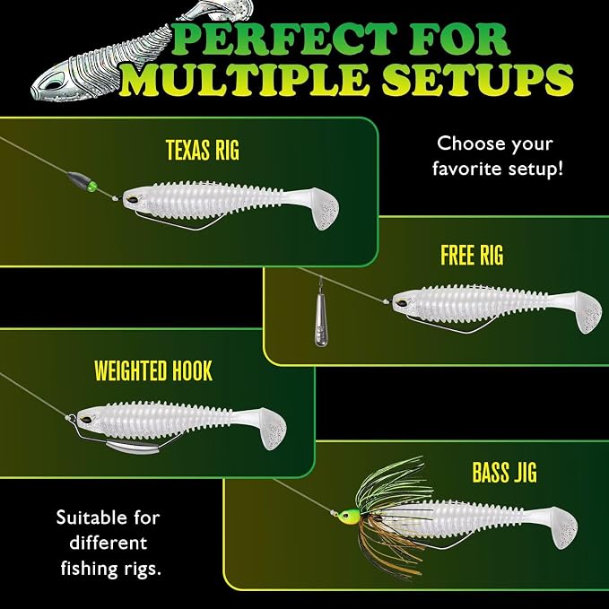 LUCKYFISHING Paddle Tail Swimbaits 10/16/20 PCS Fishing Lures Soft Plastic Lures for Trout Crappie Walleye Soft Baits for Bass Fishing Freshwater Saltwater 4.1/3.5/3/2.5 Inch