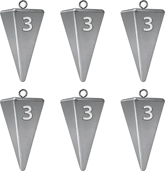 Pyramid Sinkers Fishing Weights, Saltwater Fishing Sinkers for Surf Fishing Gear Tackle - 1oz, 2oz, 3oz