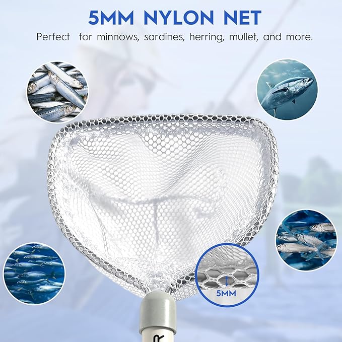 BasicGear Compact Baitwell Net for Live Bait – Soft Nylon Mesh, Aluminum Frame, EVA Non-Slip Grip & Anti-Drop Rope